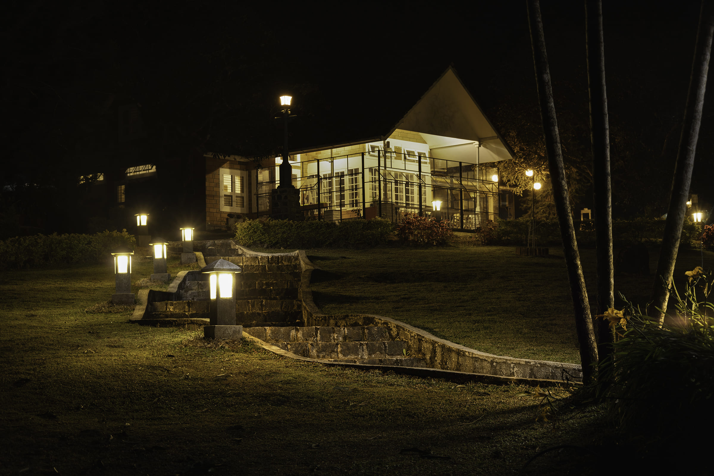 Lantern-lit path at night